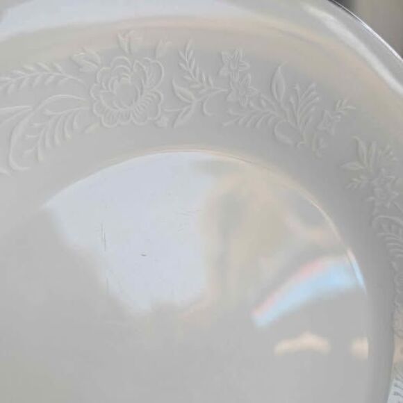 Noritake Reina 6450Q White With Embossed Flowers Silver Rimmed 8" Set of 3 - Picture 4 of 6